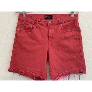 GAP‎ denim women's Red shorts mid length 6/28 raw hem ripped summer Casual